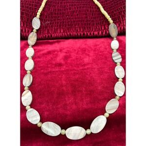 Natural Mother of Pearl Shell Oval Bead Long Strand Necklace Grey Yellow 30 Inch